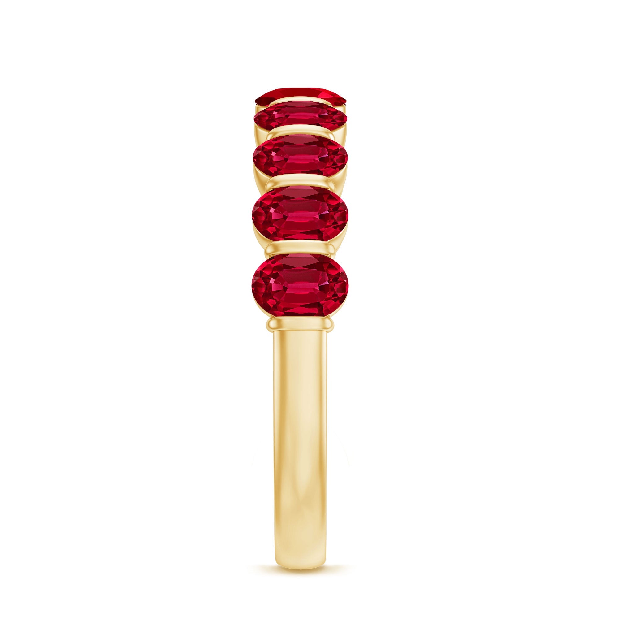 Oval Cut Ruby Ring – Solid Gold Half Eternity Band With Bar Set Design