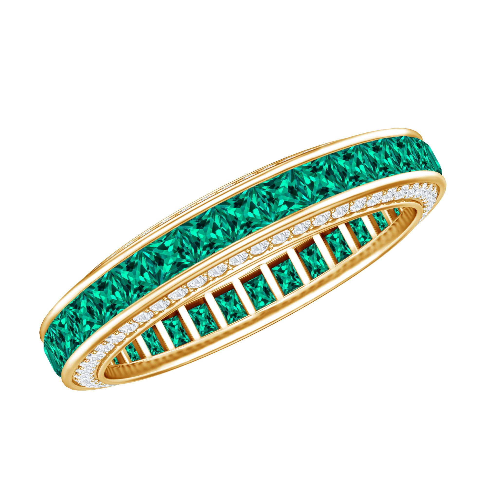 Princess Cut Emerald Ring – Lab Grown Emerald Eternity Band With Moissanite Accents