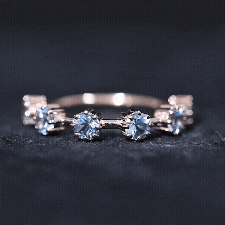 Aquamarine Promise Ring – Minimalist Half Eternity Band With Blue Gemstones