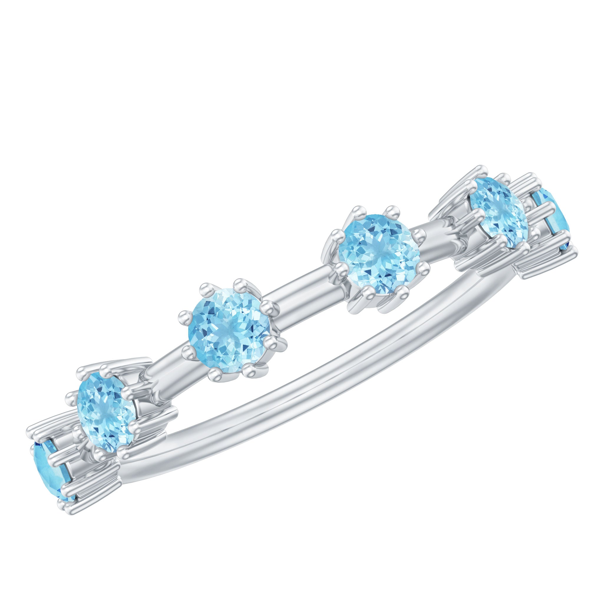 Aquamarine Promise Ring – Minimalist Half Eternity Band With Blue Gemstones