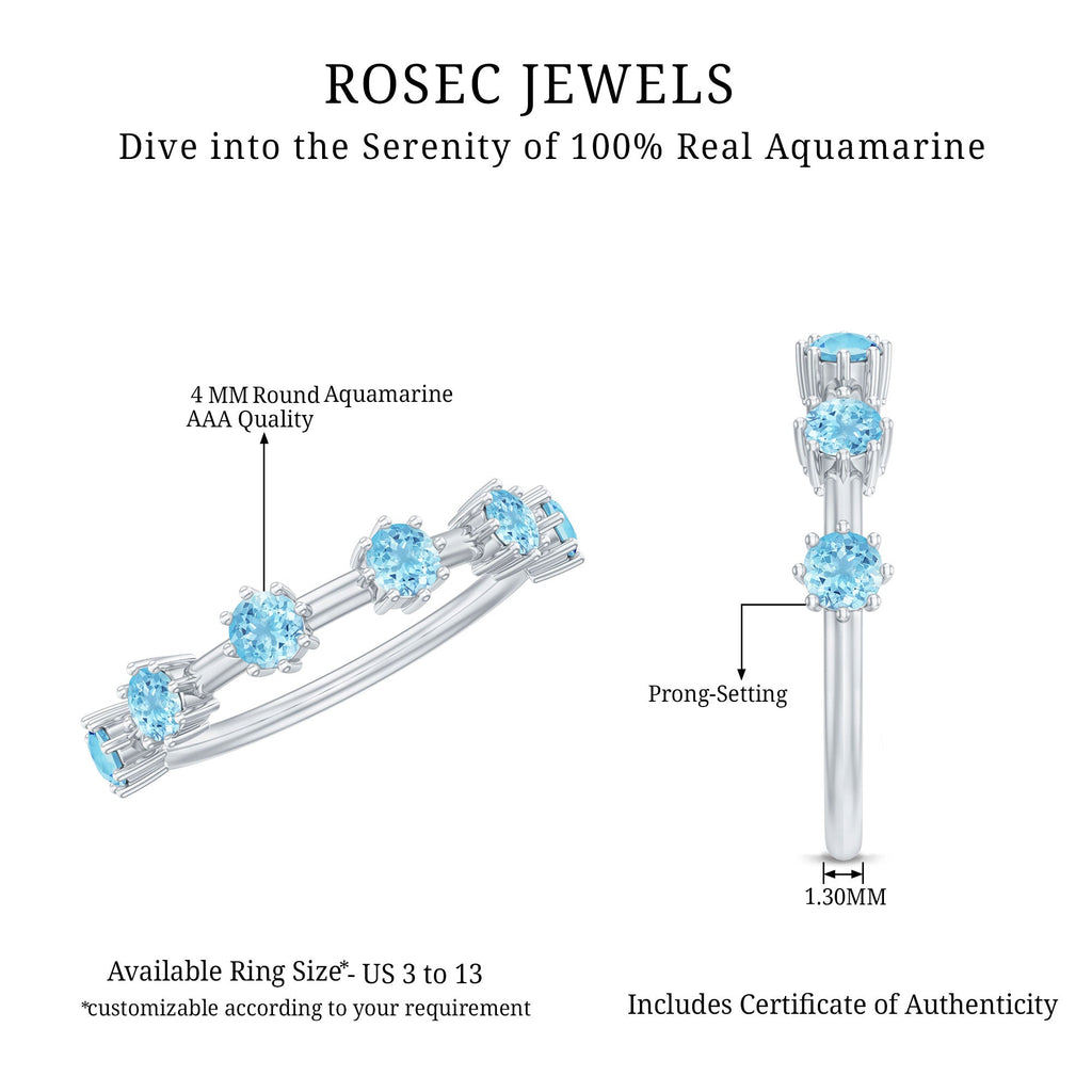 Aquamarine Promise Ring – Minimalist Half Eternity Band With Blue Gemstones