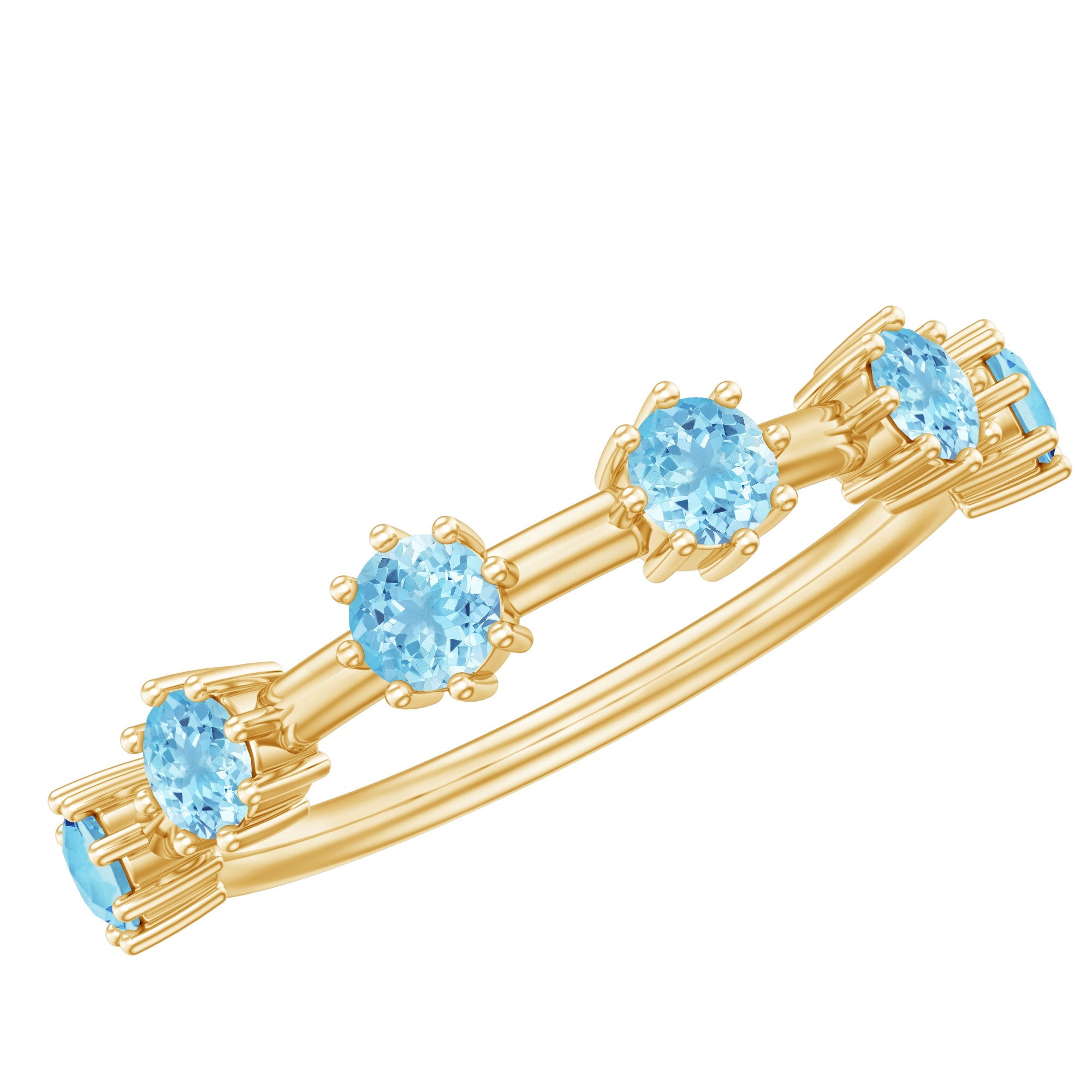 Aquamarine Promise Ring – Minimalist Half Eternity Band With Blue Gemstones