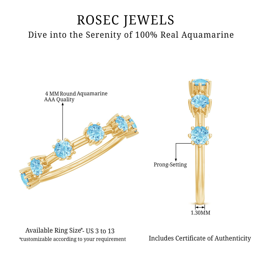 Aquamarine Promise Ring – Minimalist Half Eternity Band With Blue Gemstones