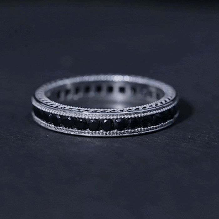 Black Onyx Wedding Band with Milgrain Detailing