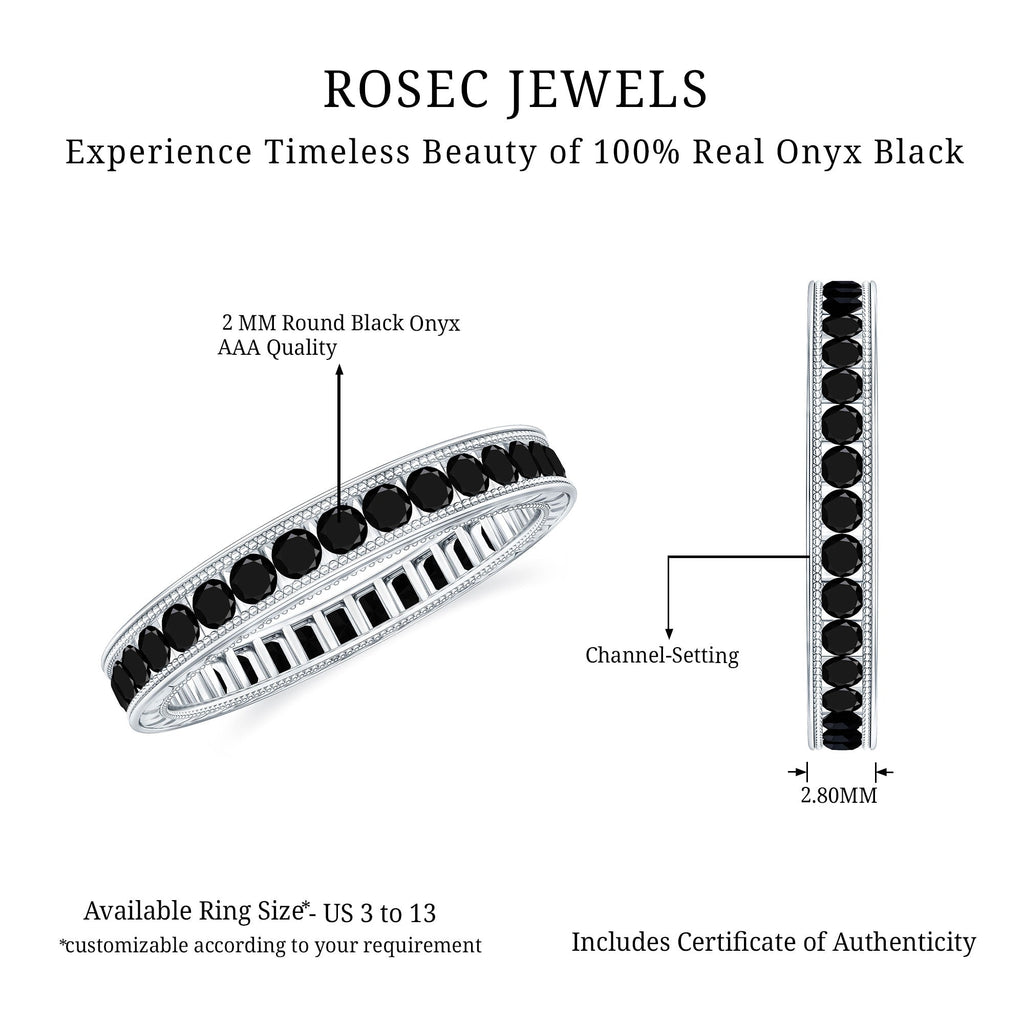 Black Onyx Wedding Band with Milgrain Detailing
