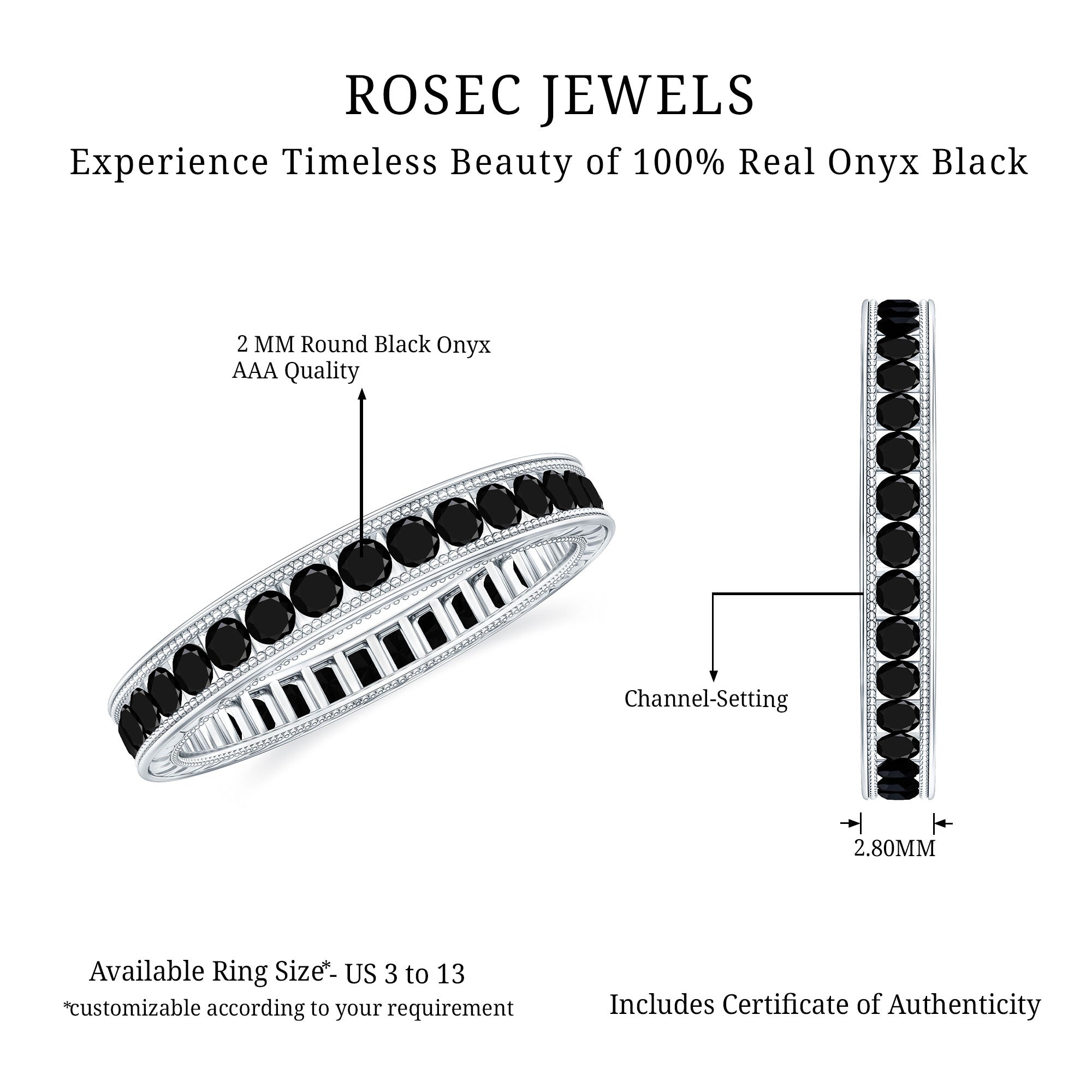 Black Onyx Wedding Band with Milgrain Detailing