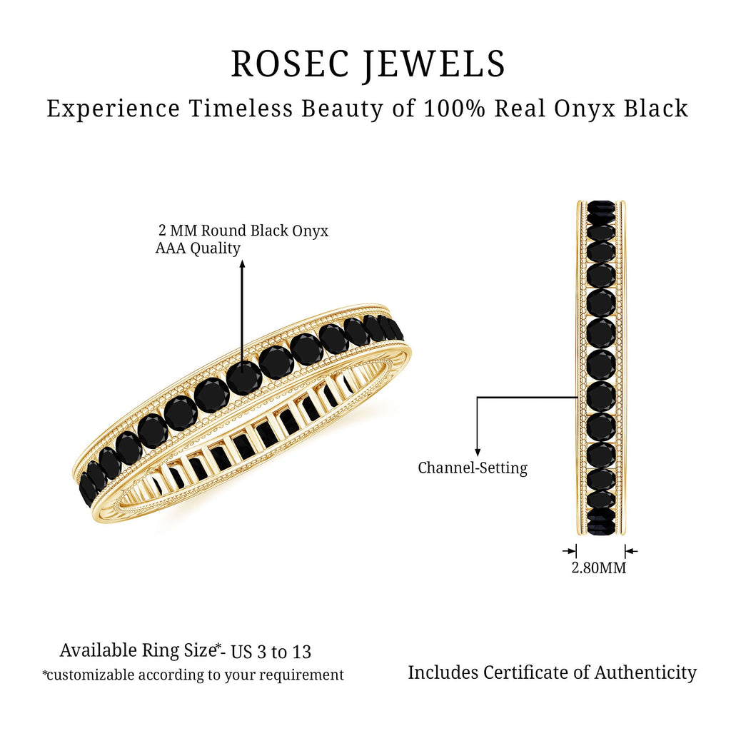 Black Onyx Wedding Band with Milgrain Detailing