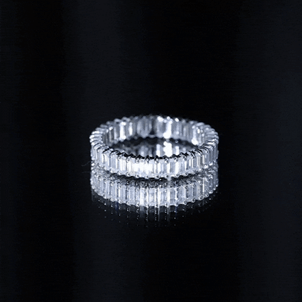 Moissanite Eternity Ring – Baguette Cut Shared Prong Setting Wedding Band