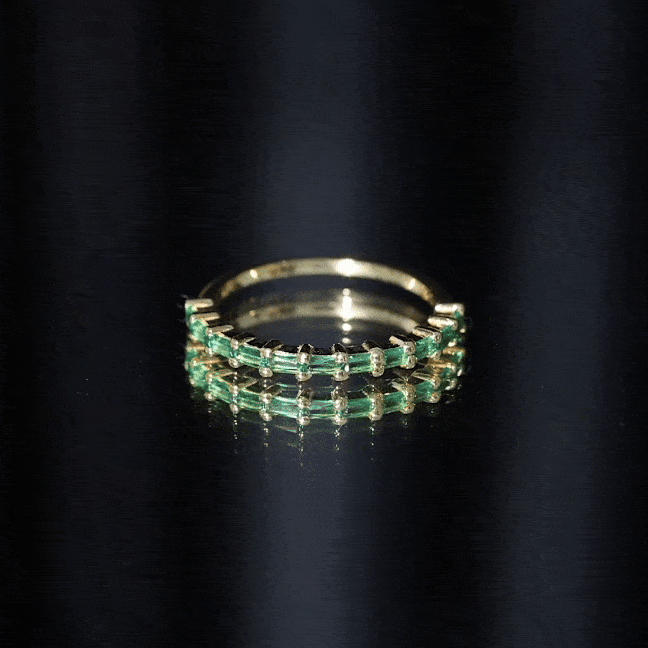 Lab Grown Emerald Ring – Baguette Cut Stackable Eternity Band With Shared Prong Setting