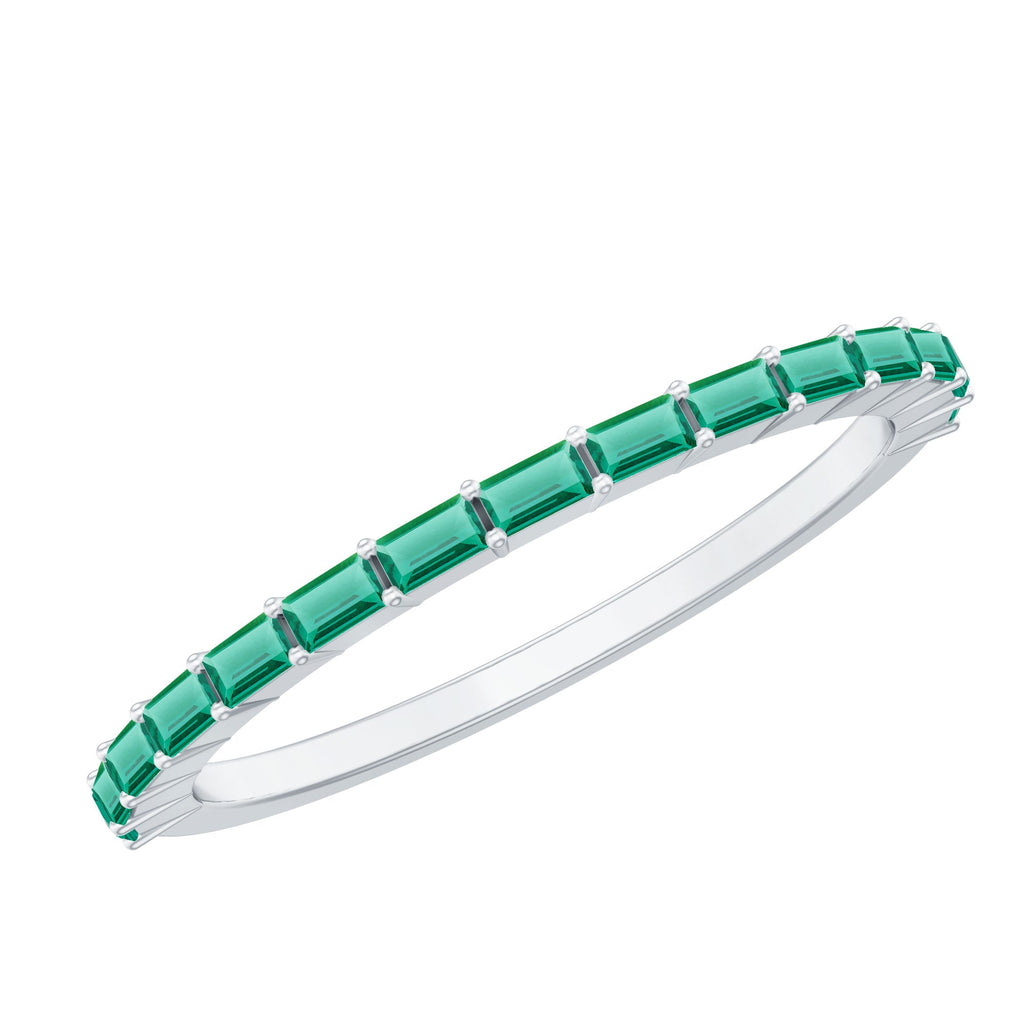 Lab Grown Emerald Ring – Baguette Cut Stackable Eternity Band With Shared Prong Setting