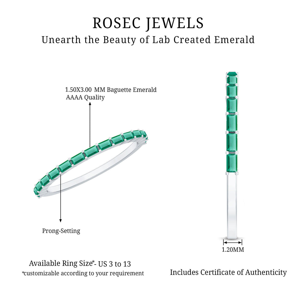 Lab Grown Emerald Ring – Baguette Cut Stackable Eternity Band With Shared Prong Setting