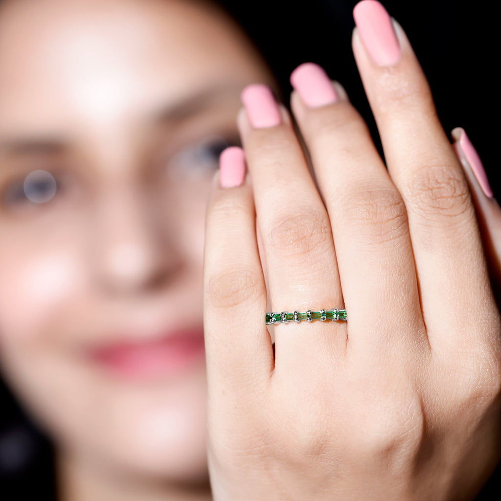 Lab Grown Emerald Ring – Baguette Cut Stackable Eternity Band With Shared Prong Setting