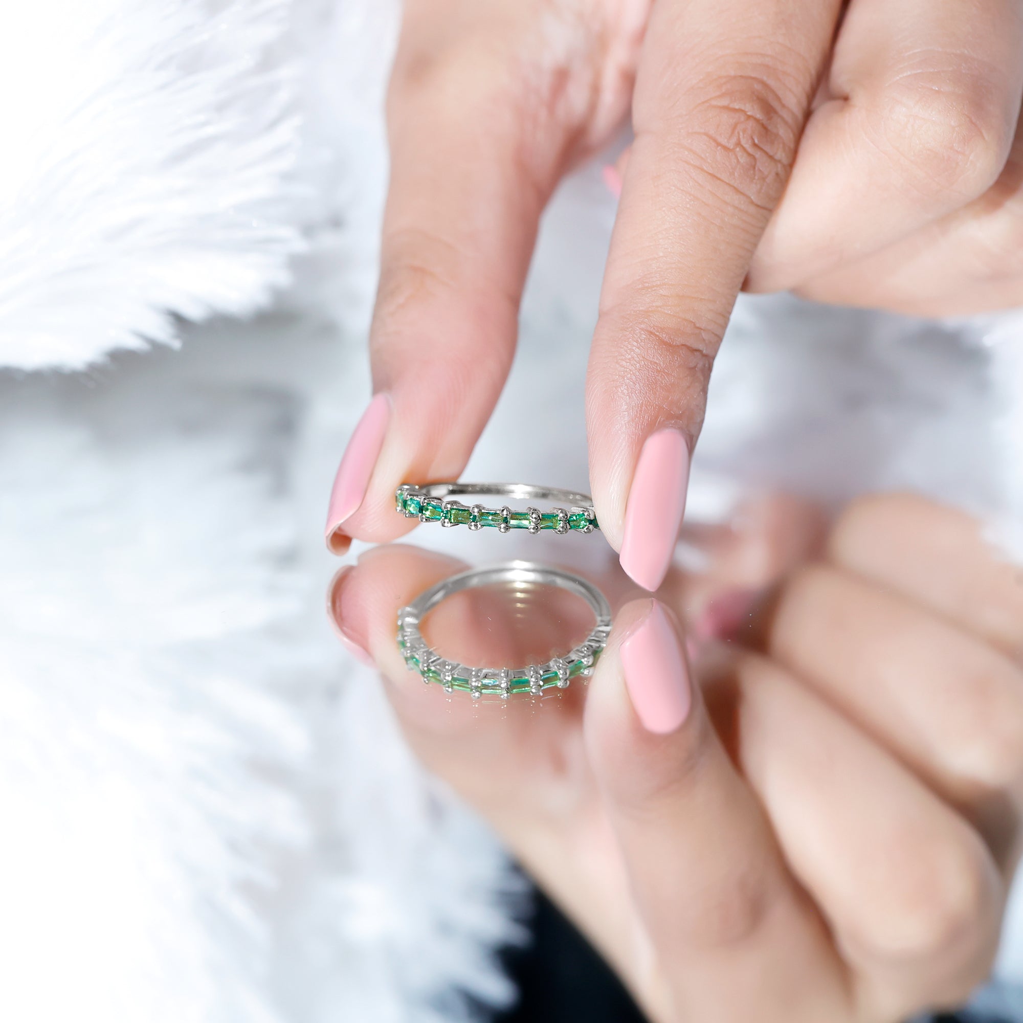 Lab Grown Emerald Ring – Baguette Cut Stackable Eternity Band With Shared Prong Setting