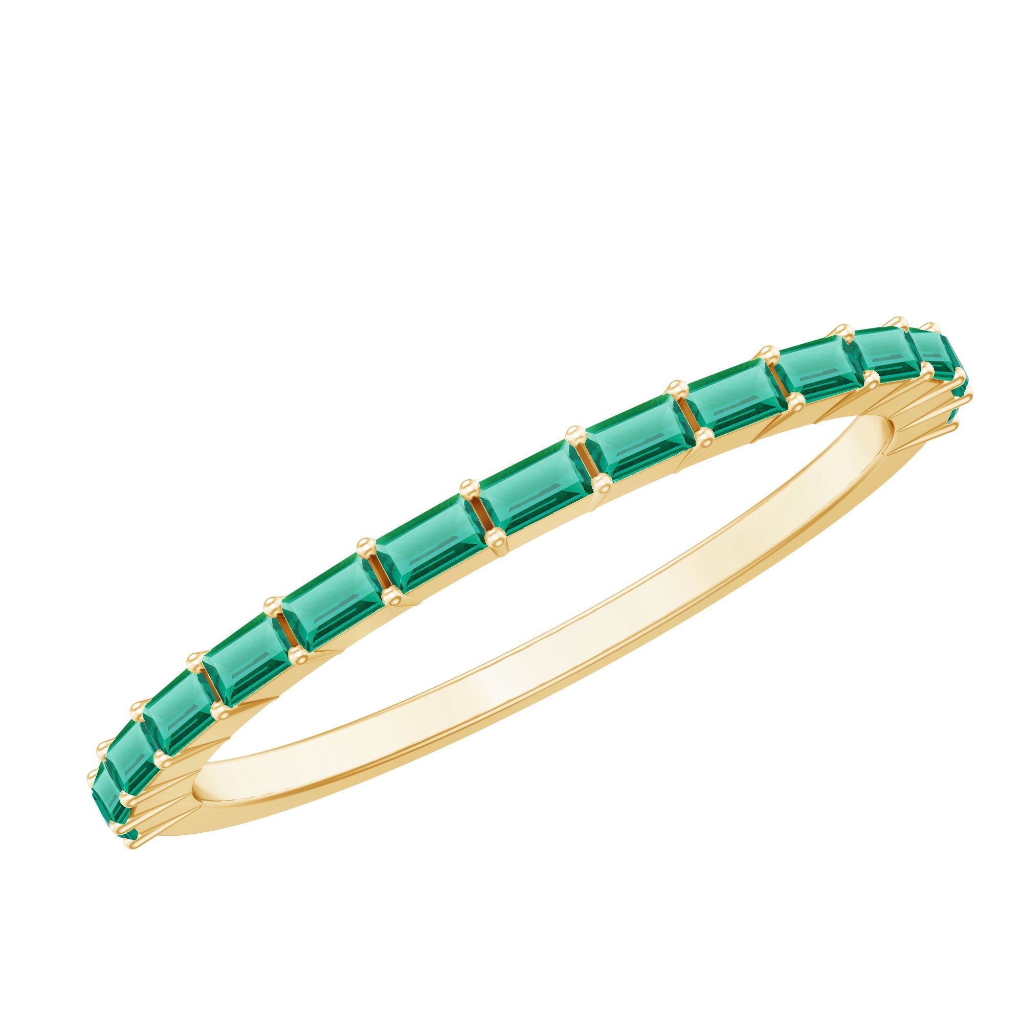 Lab Grown Emerald Ring – Baguette Cut Stackable Eternity Band With Shared Prong Setting