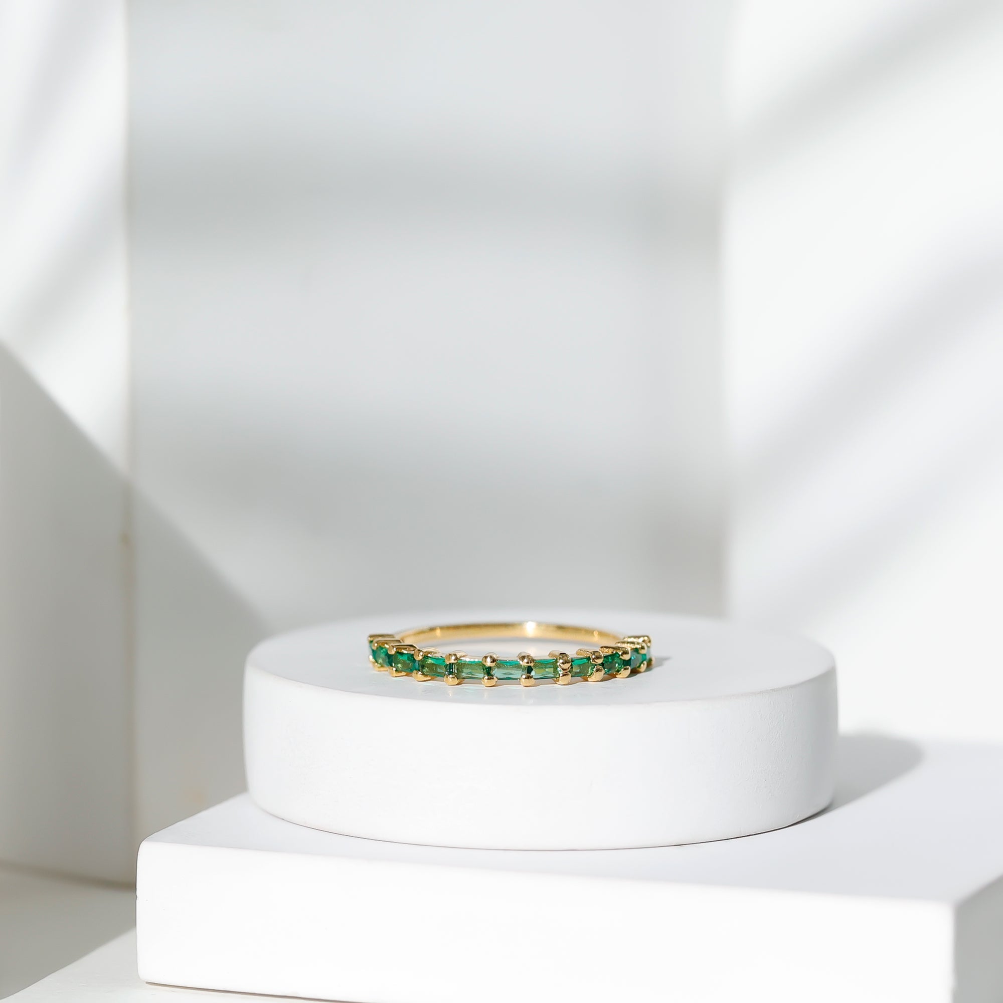 Lab Grown Emerald Ring – Baguette Cut Stackable Eternity Band With Shared Prong Setting