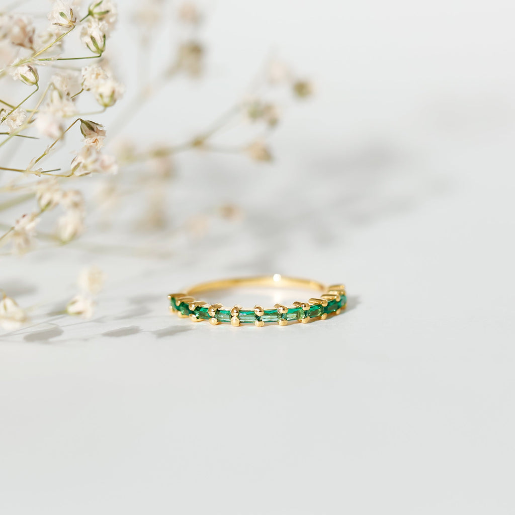 Lab Grown Emerald Ring – Baguette Cut Stackable Eternity Band With Shared Prong Setting