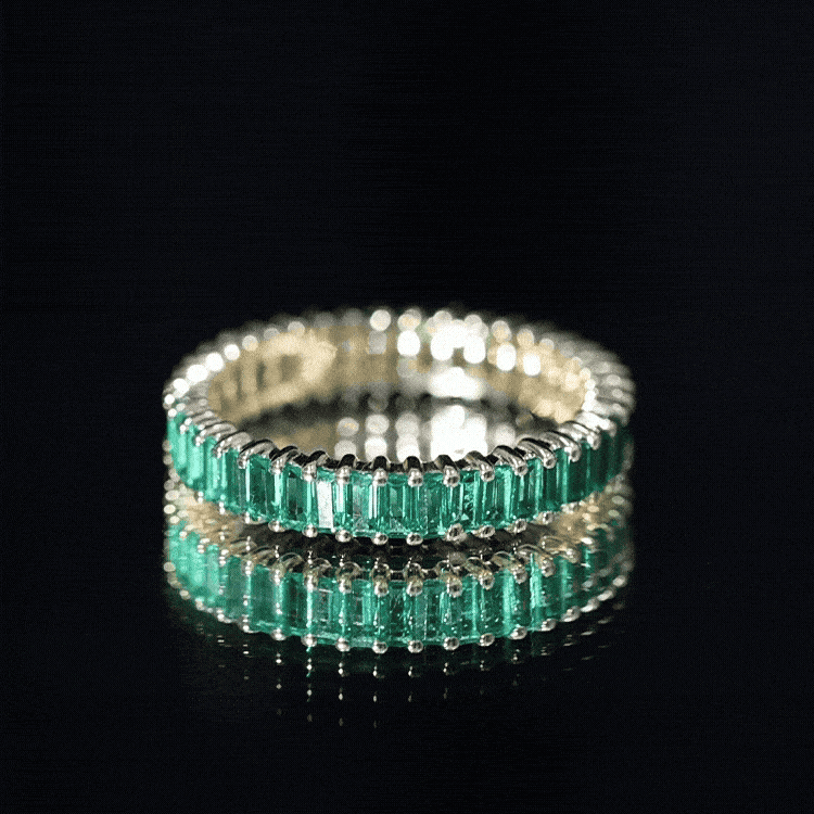 Lab Grown Emerald Ring – Baguette Cut Eternity Band | Stackable Wedding Jewelry