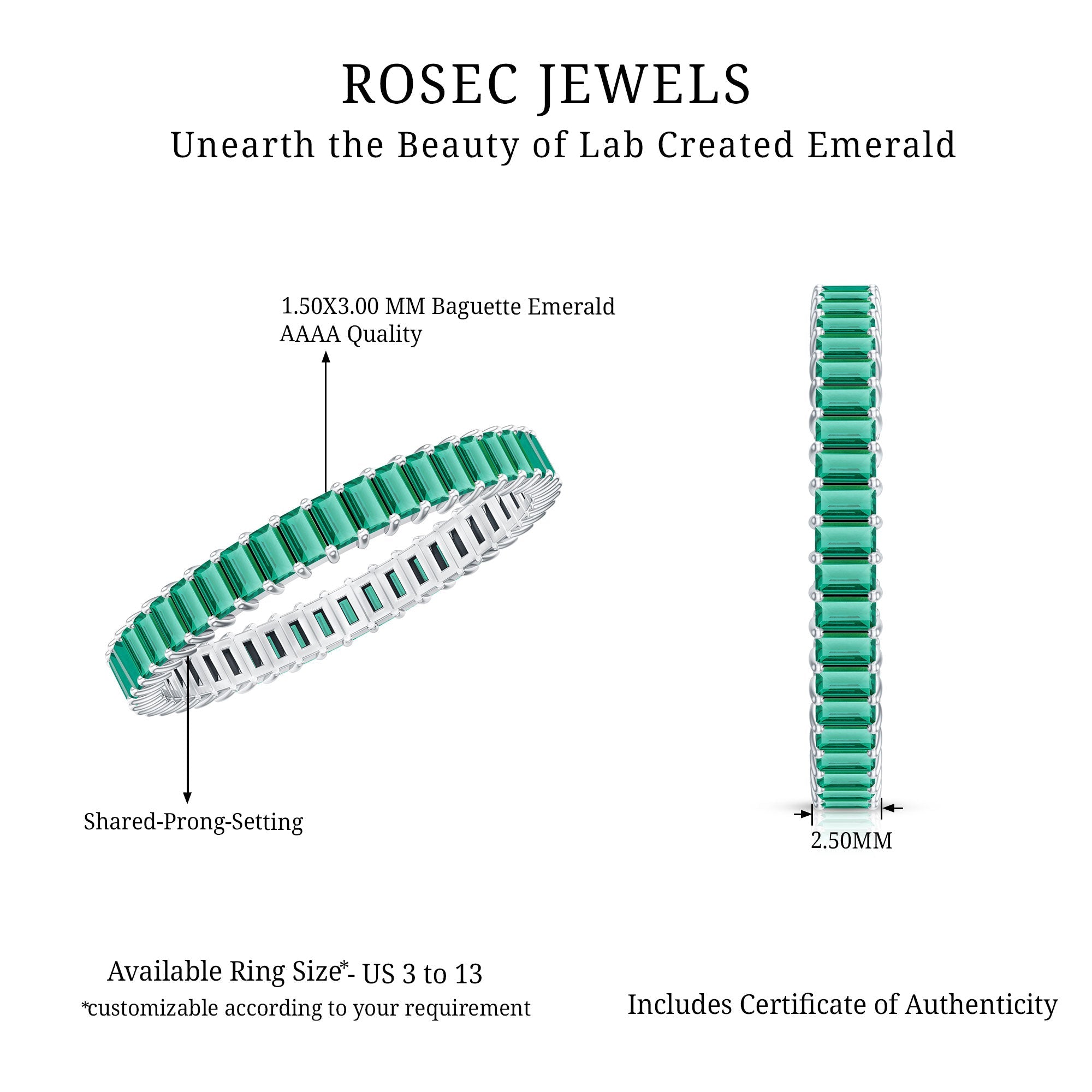 Lab Grown Emerald Ring – Baguette Cut Eternity Band | Stackable Wedding Jewelry