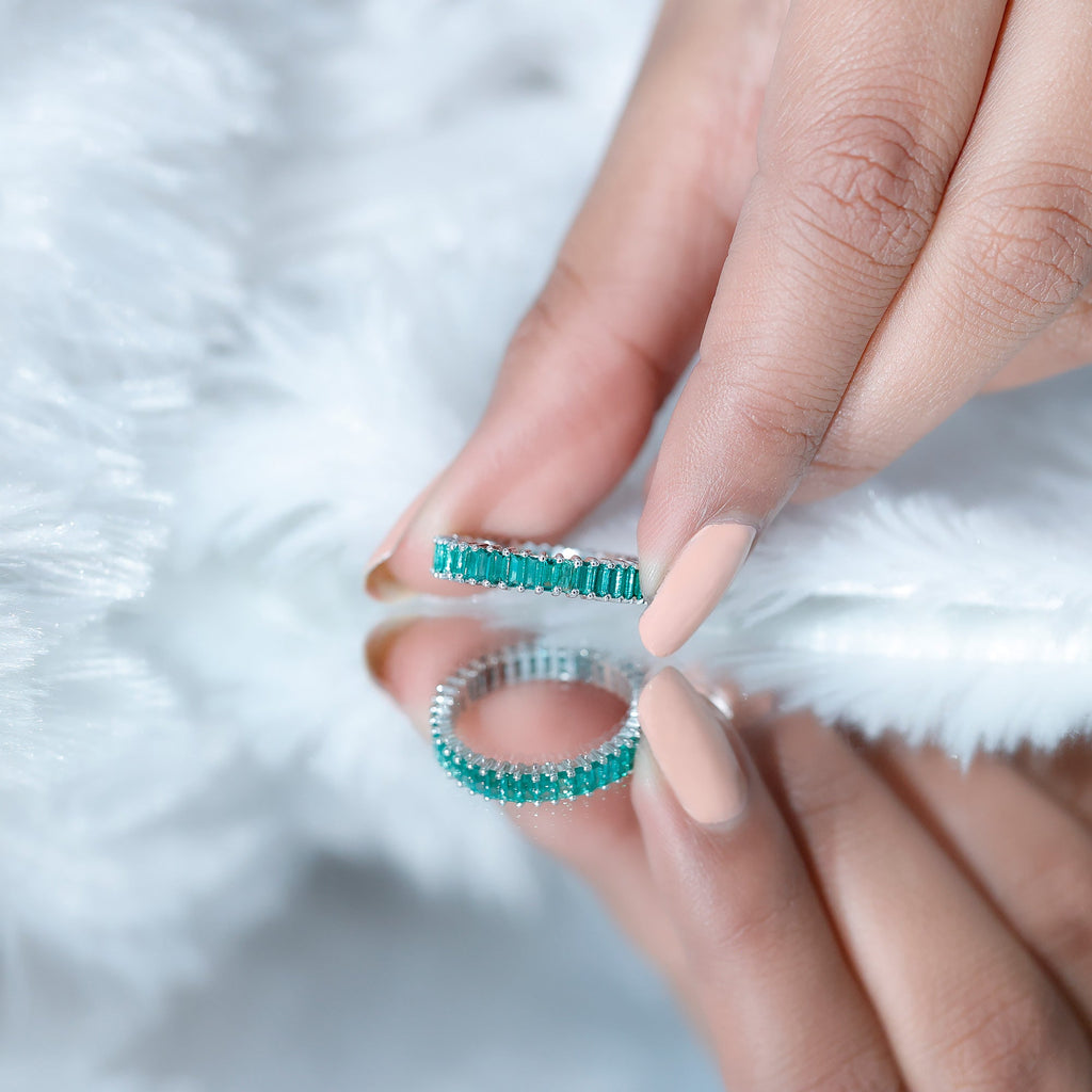 Lab Grown Emerald Ring – Baguette Cut Eternity Band | Stackable Wedding Jewelry