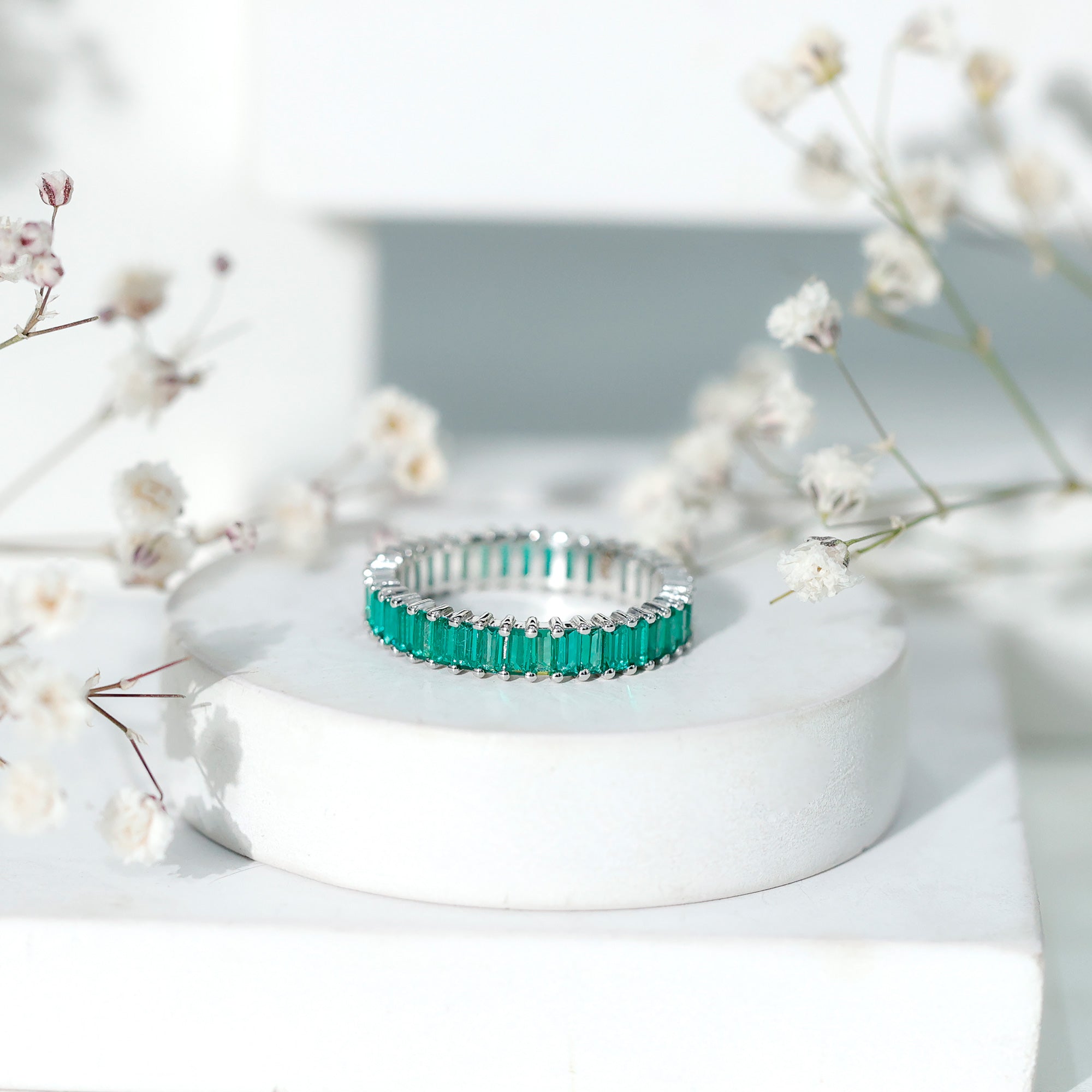 Lab Grown Emerald Ring – Baguette Cut Eternity Band | Stackable Wedding Jewelry