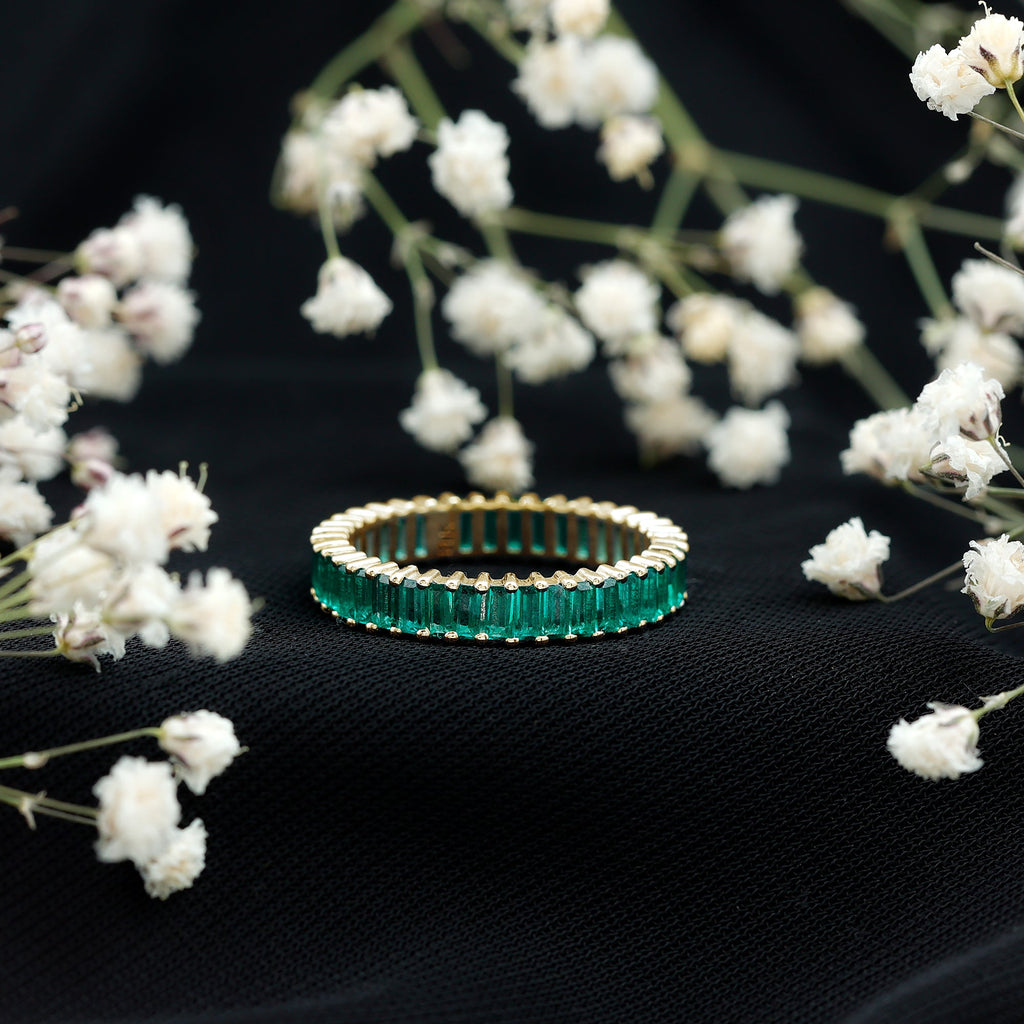 Lab Grown Emerald Ring – Baguette Cut Eternity Band | Stackable Wedding Jewelry