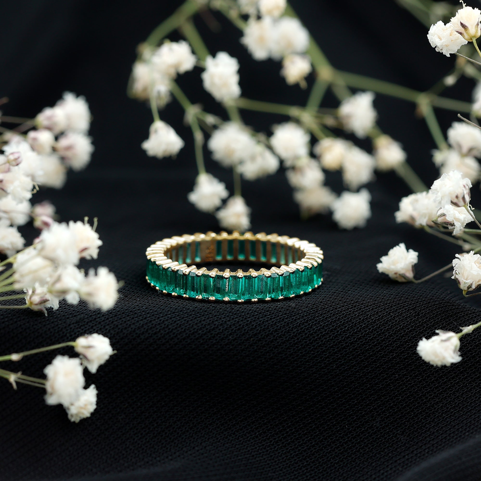 Lab Grown Emerald Ring – Baguette Cut Eternity Band | Stackable Wedding Jewelry