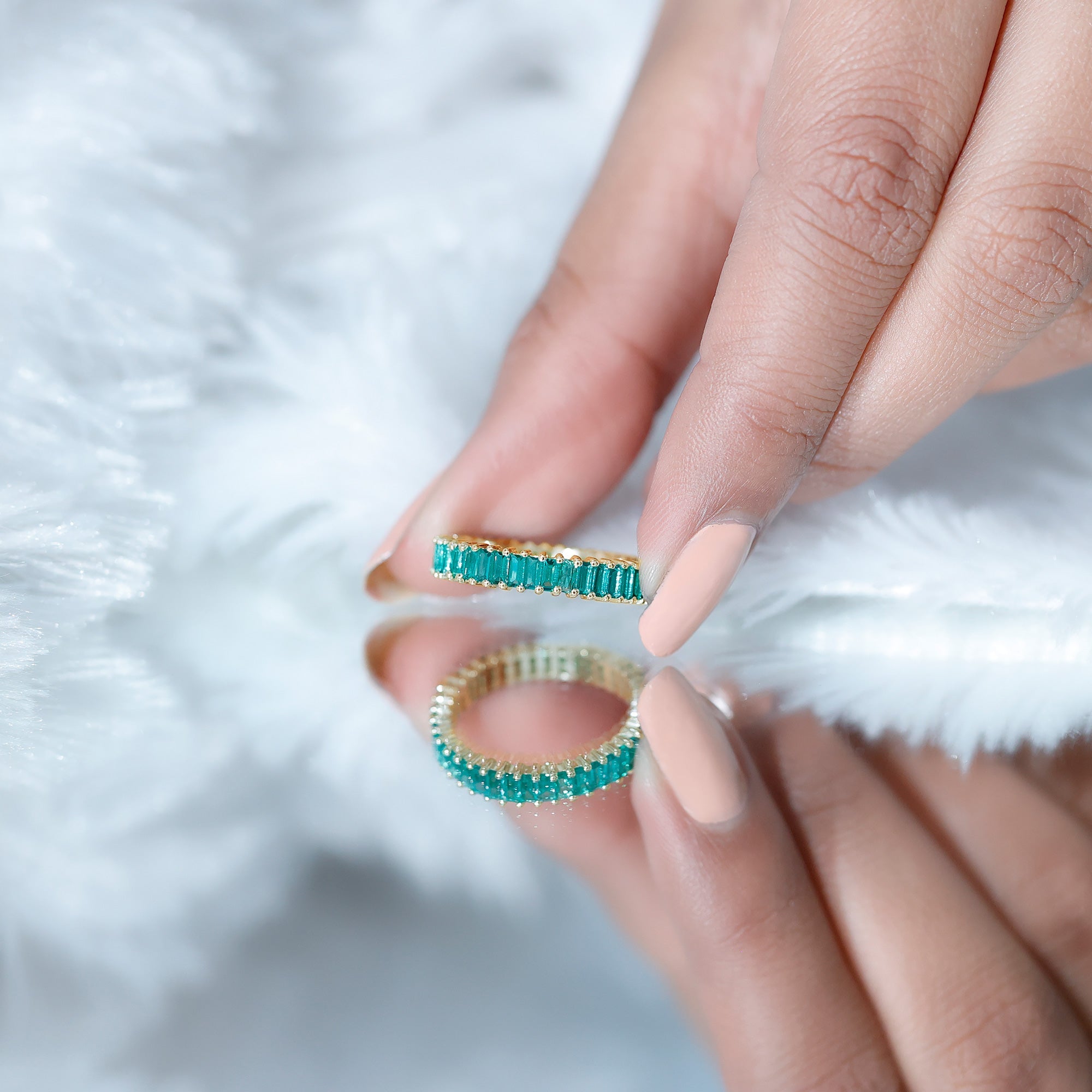Lab Grown Emerald Ring – Baguette Cut Eternity Band | Stackable Wedding Jewelry