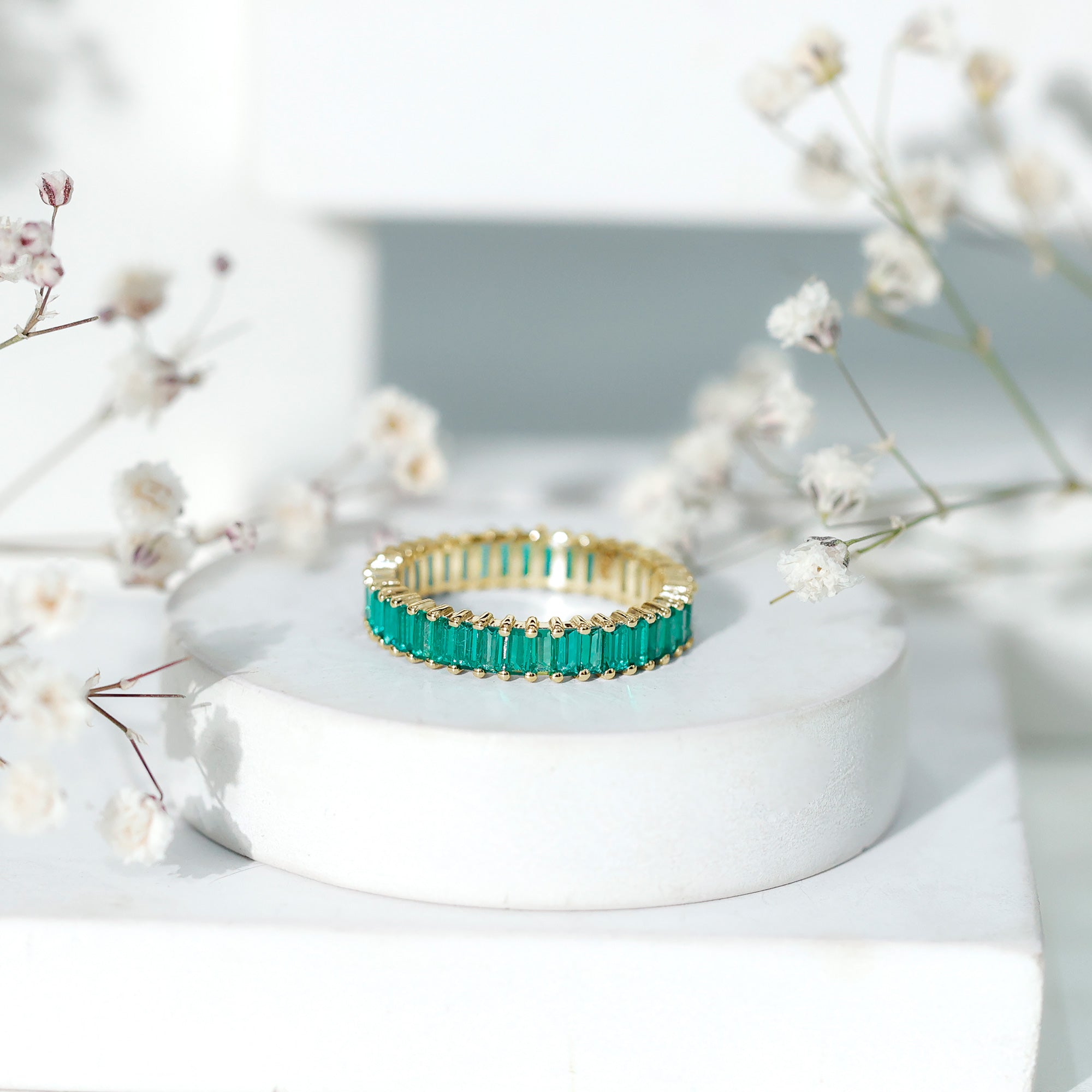 Lab Grown Emerald Ring – Baguette Cut Eternity Band | Stackable Wedding Jewelry