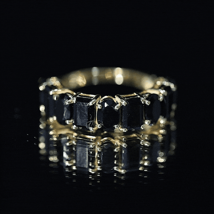 Oval and Emerald Cut Black Onyx Half Eternity Wedding Band