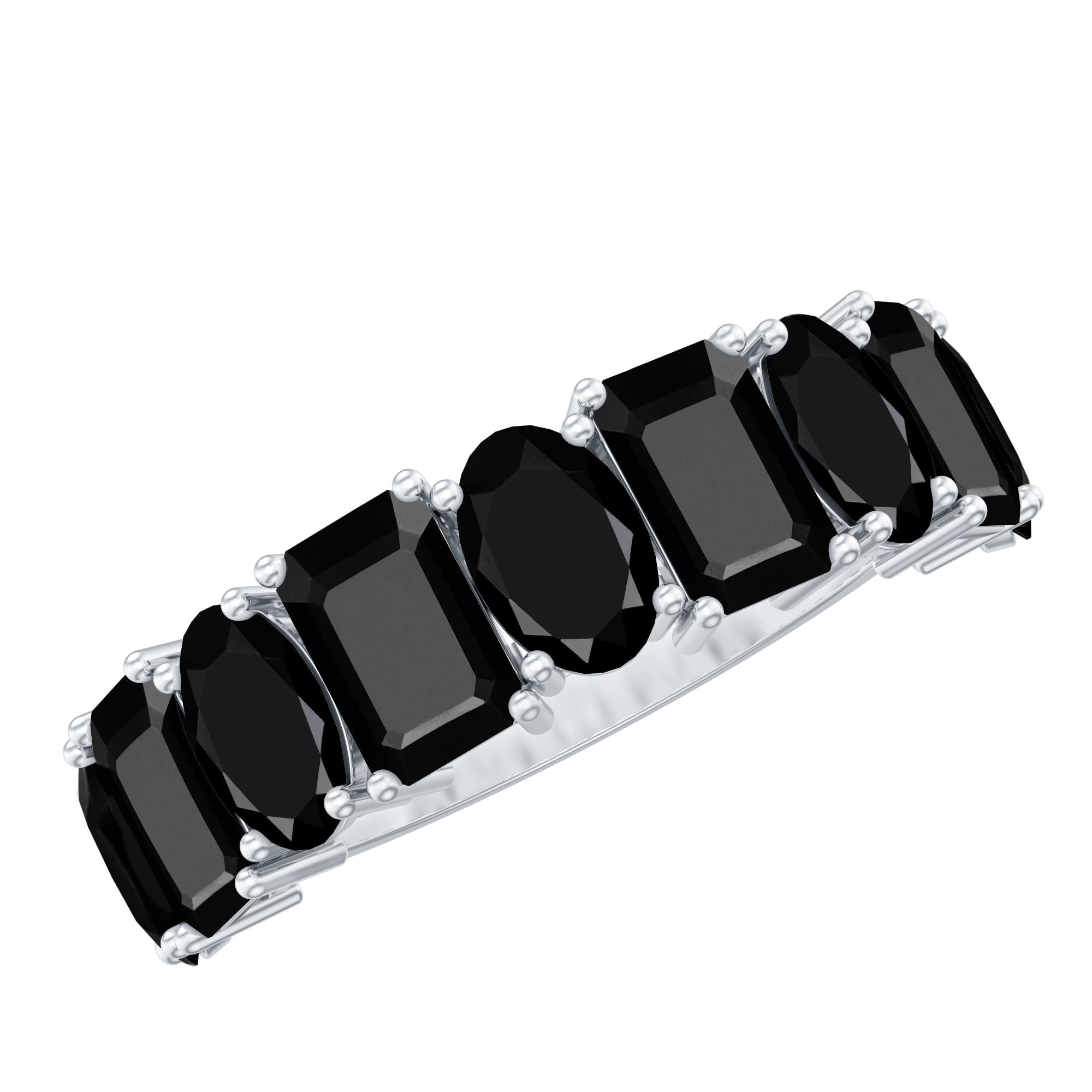 Oval and Emerald Cut Black Onyx Half Eternity Wedding Band