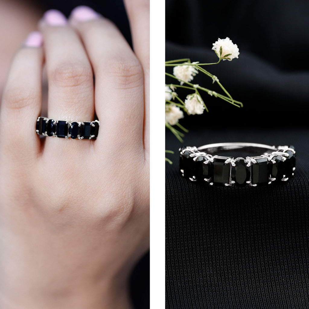 Oval and Emerald Cut Black Onyx Half Eternity Wedding Band