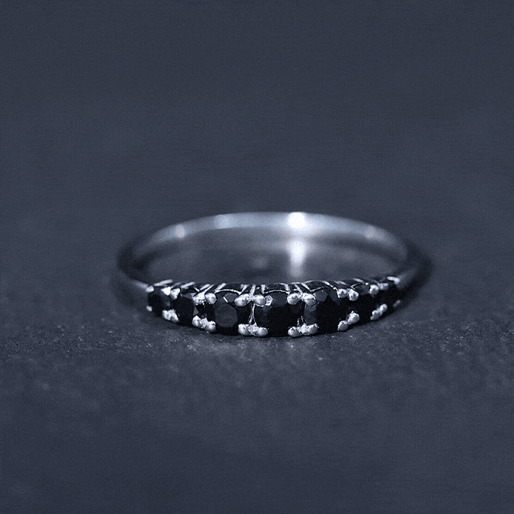Round Cut Graduated Black Onyx Half Eternity Ring