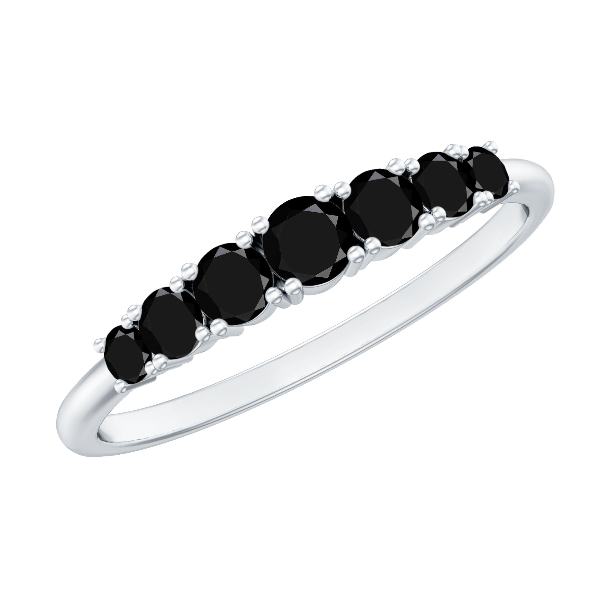 Round Cut Graduated Black Onyx Half Eternity Ring
