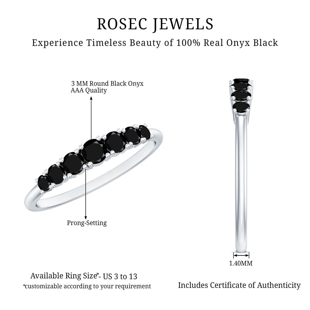 Round Cut Graduated Black Onyx Half Eternity Ring