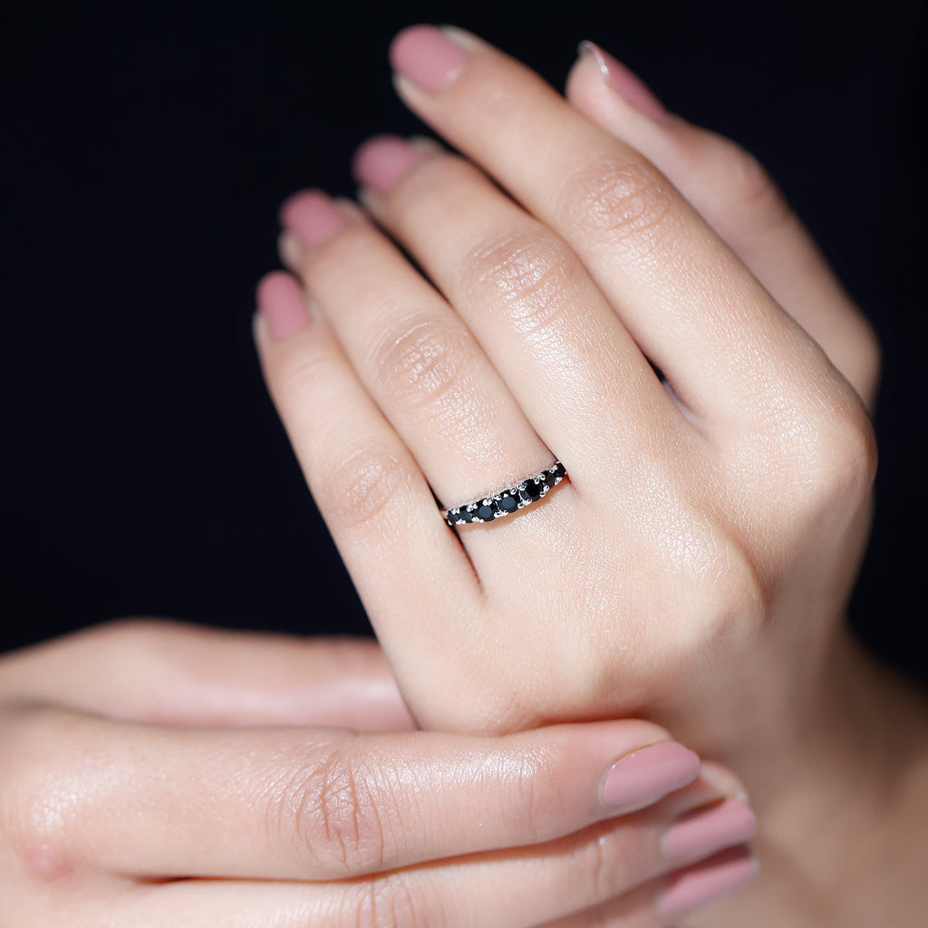 Round Cut Graduated Black Onyx Half Eternity Ring
