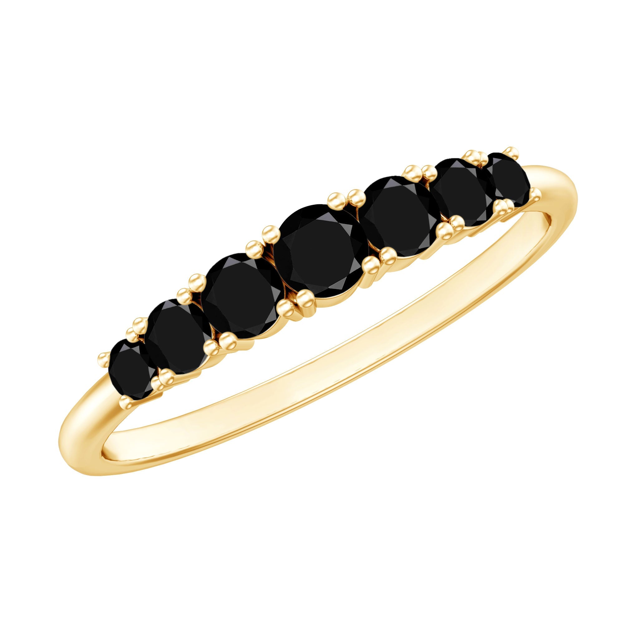 Round Cut Graduated Black Onyx Half Eternity Ring