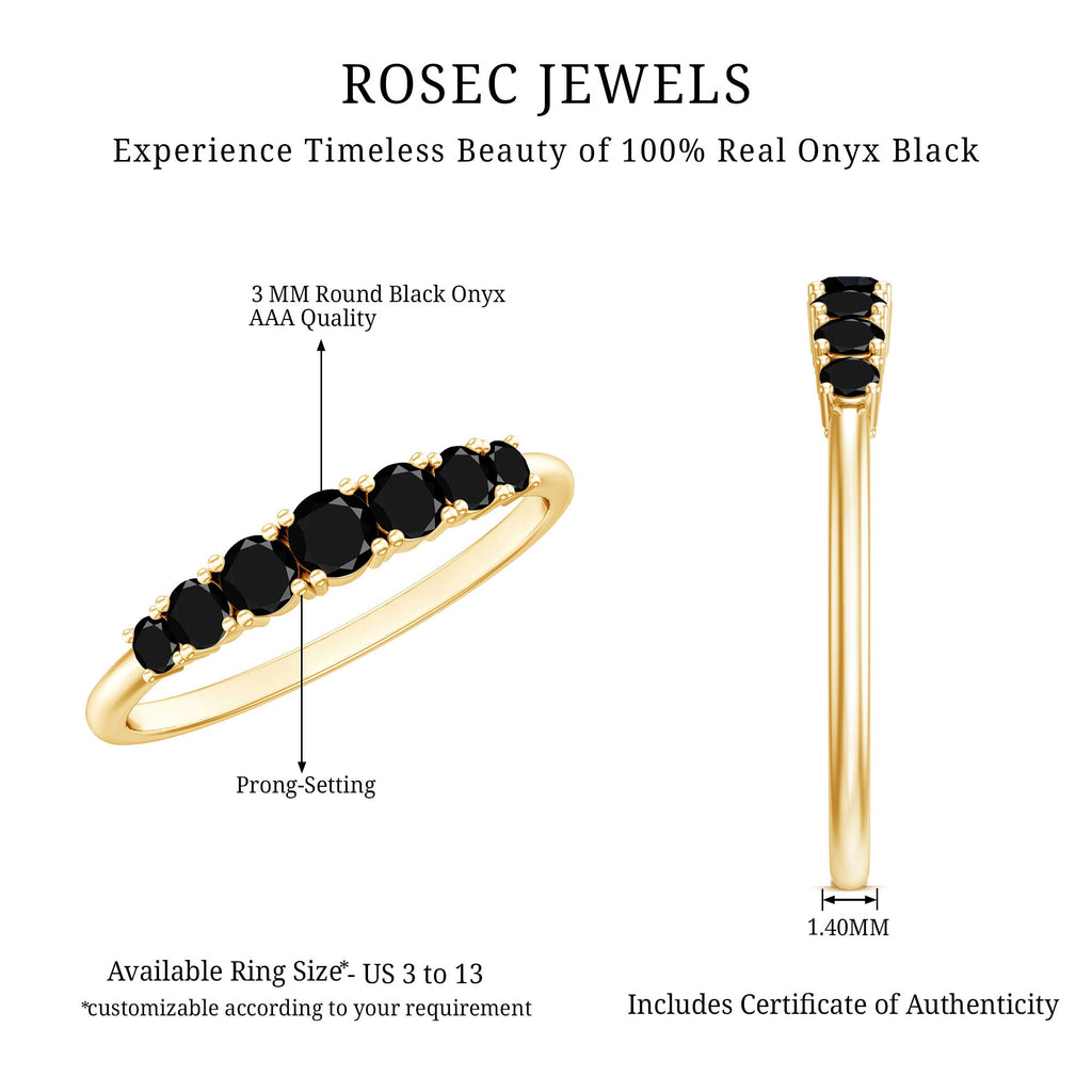 Round Cut Graduated Black Onyx Half Eternity Ring