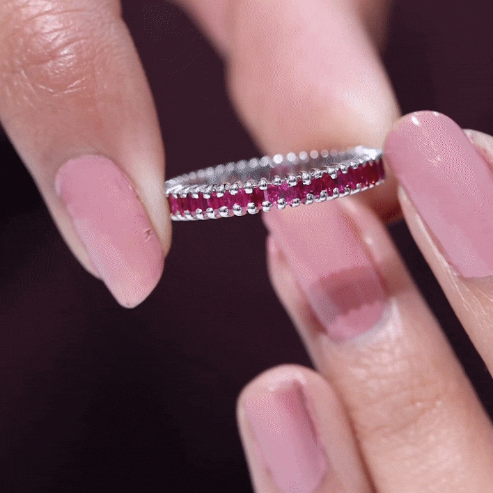 Ruby Eternity Ring – Full Baguette Ruby Band | Shared Prong Setting, AAA Quality