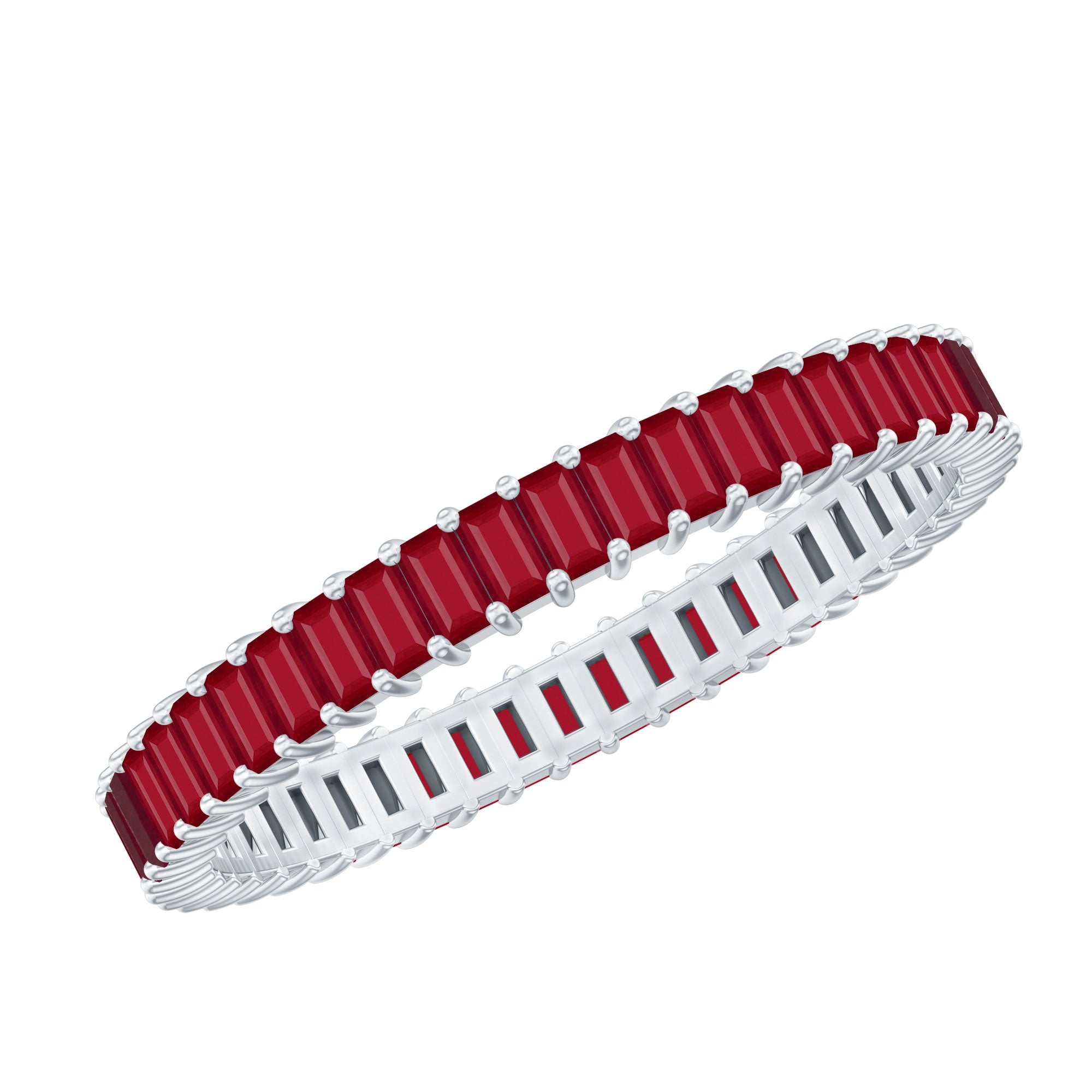 Ruby Eternity Ring – Full Baguette Ruby Band | Shared Prong Setting, AAA Quality