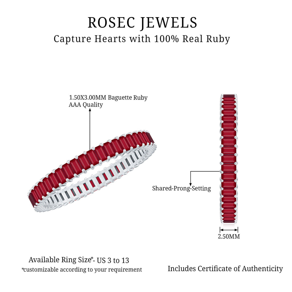Ruby Eternity Ring – Full Baguette Ruby Band | Shared Prong Setting, AAA Quality