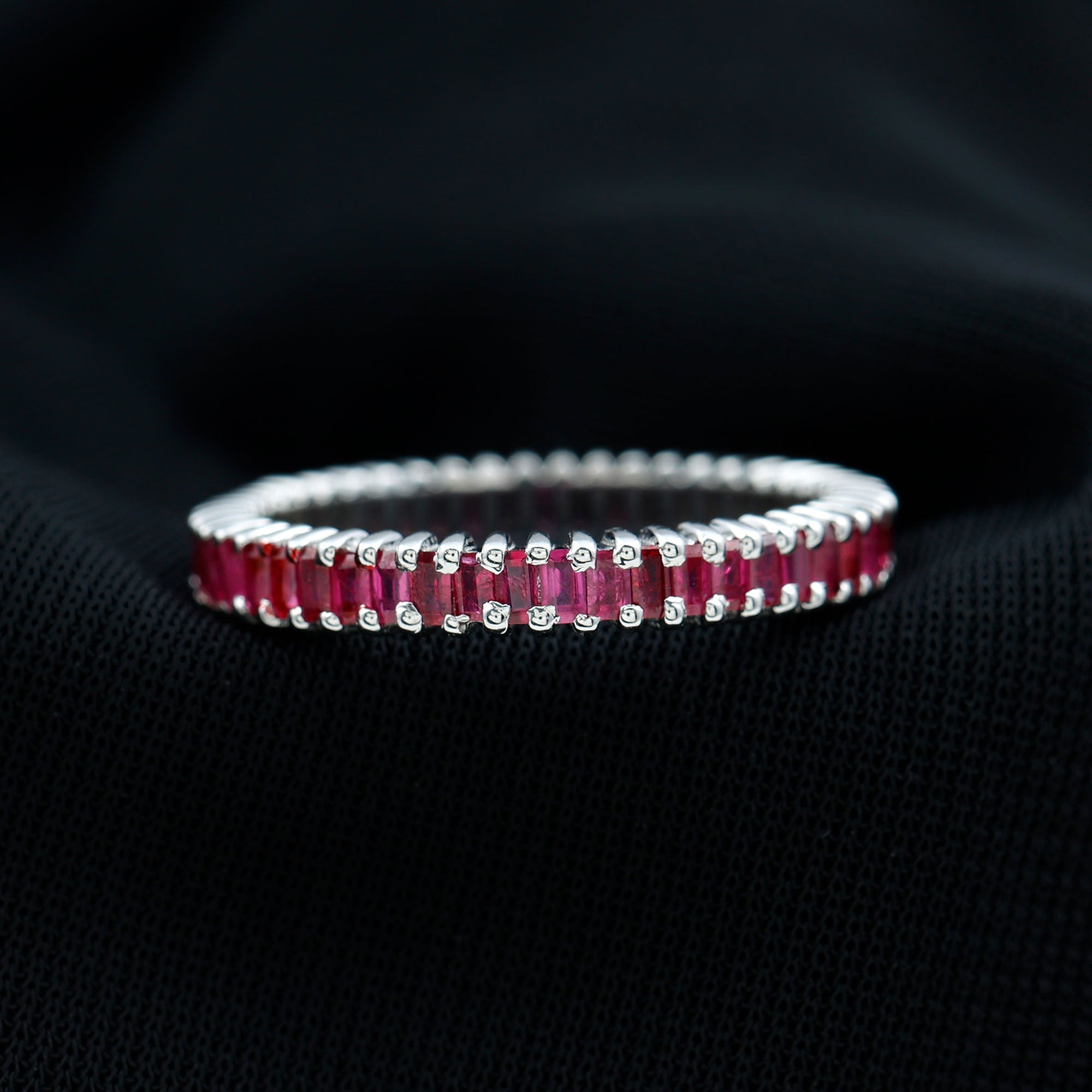 Ruby Eternity Ring – Full Baguette Ruby Band | Shared Prong Setting, AAA Quality