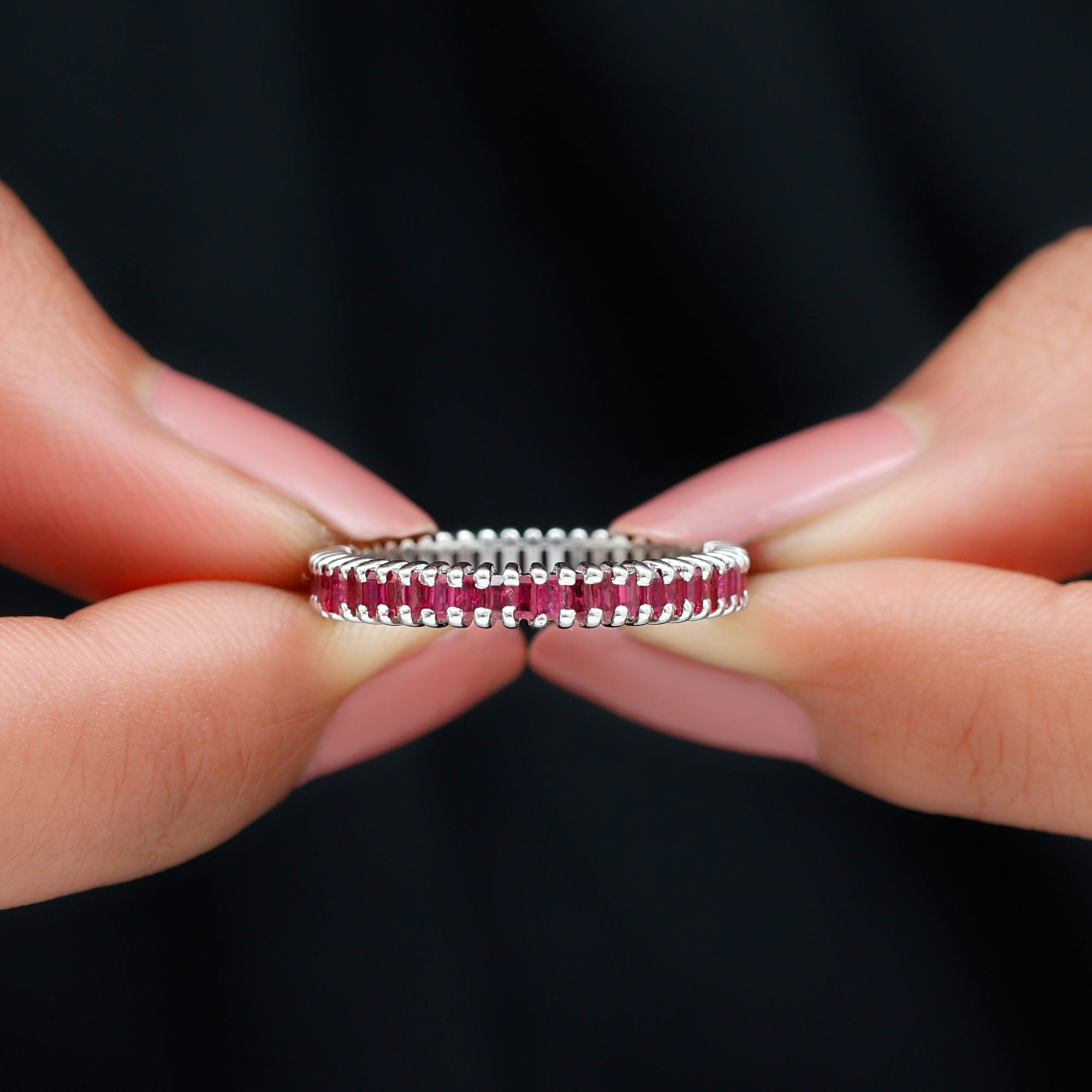 Ruby Eternity Ring – Full Baguette Ruby Band | Shared Prong Setting, AAA Quality