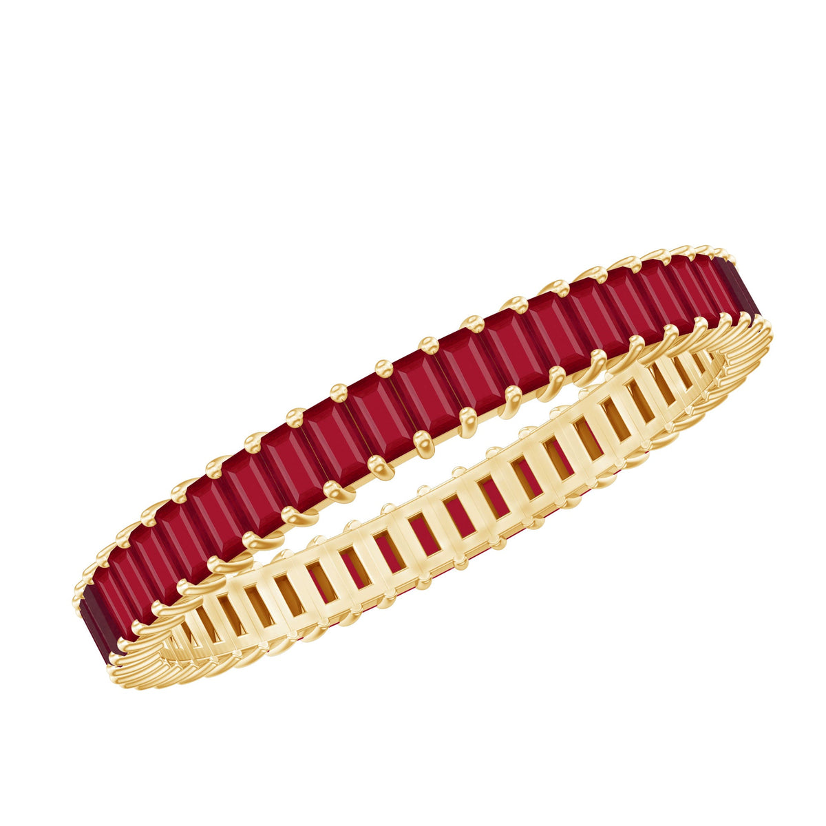 Ruby Eternity Ring – Full Baguette Ruby Band | Shared Prong Setting, AAA Quality