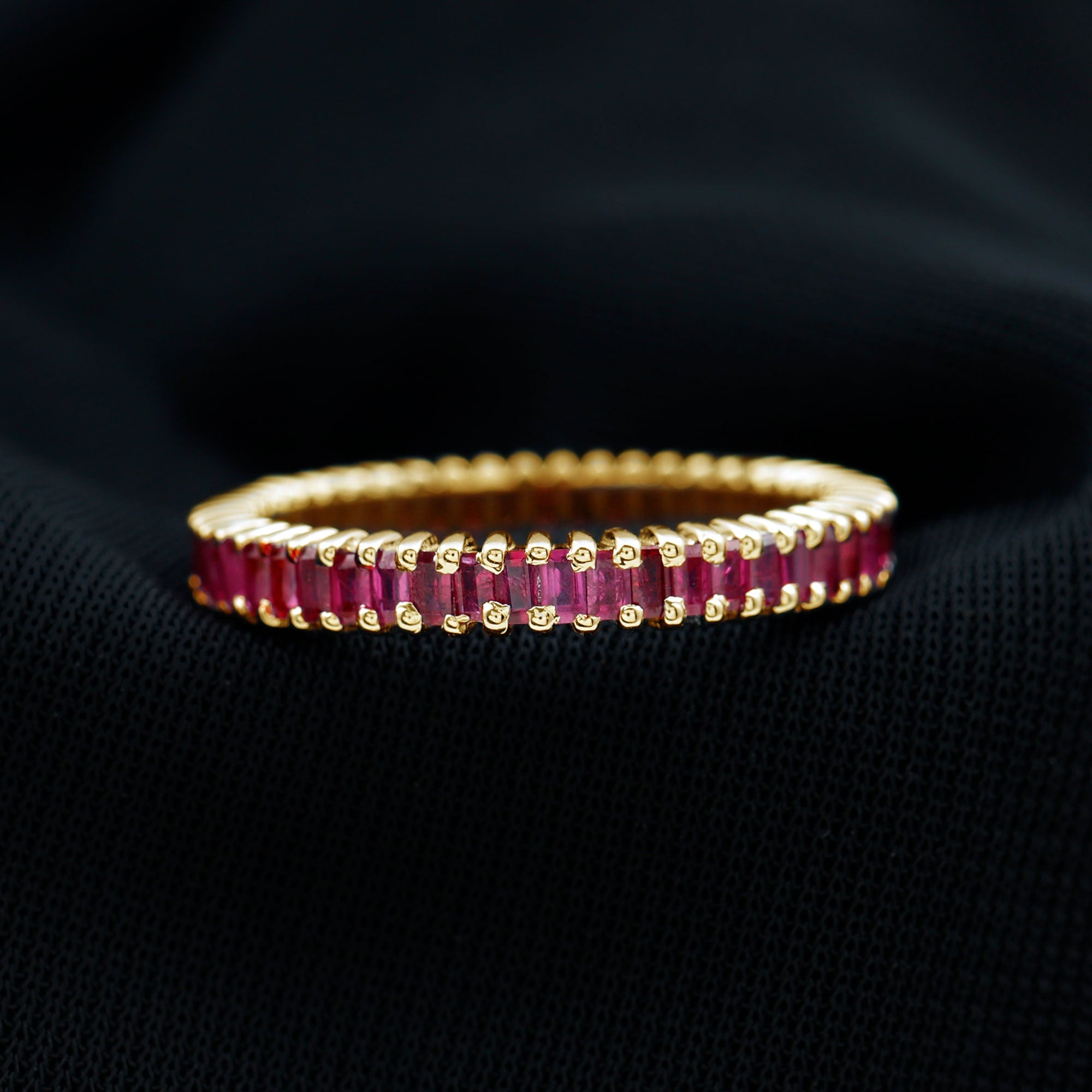 Ruby Eternity Ring – Full Baguette Ruby Band | Shared Prong Setting, AAA Quality