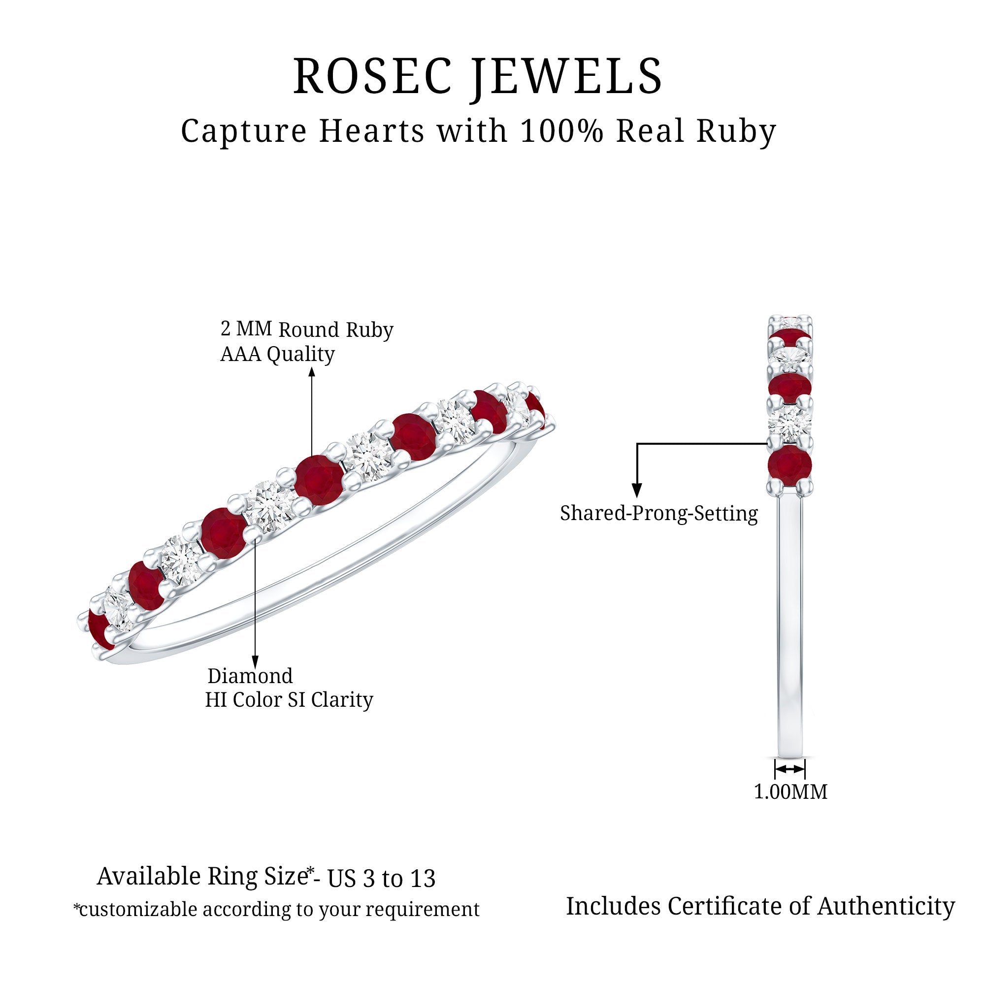 Ruby Diamond Eternity Ring – Stackable Slim Profile Rings With AAA Quality Rubies