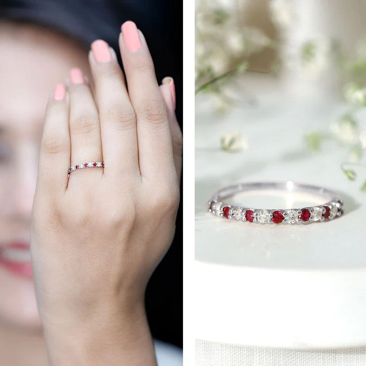 Ruby Diamond Eternity Ring – Stackable Slim Profile Rings With AAA Quality Rubies