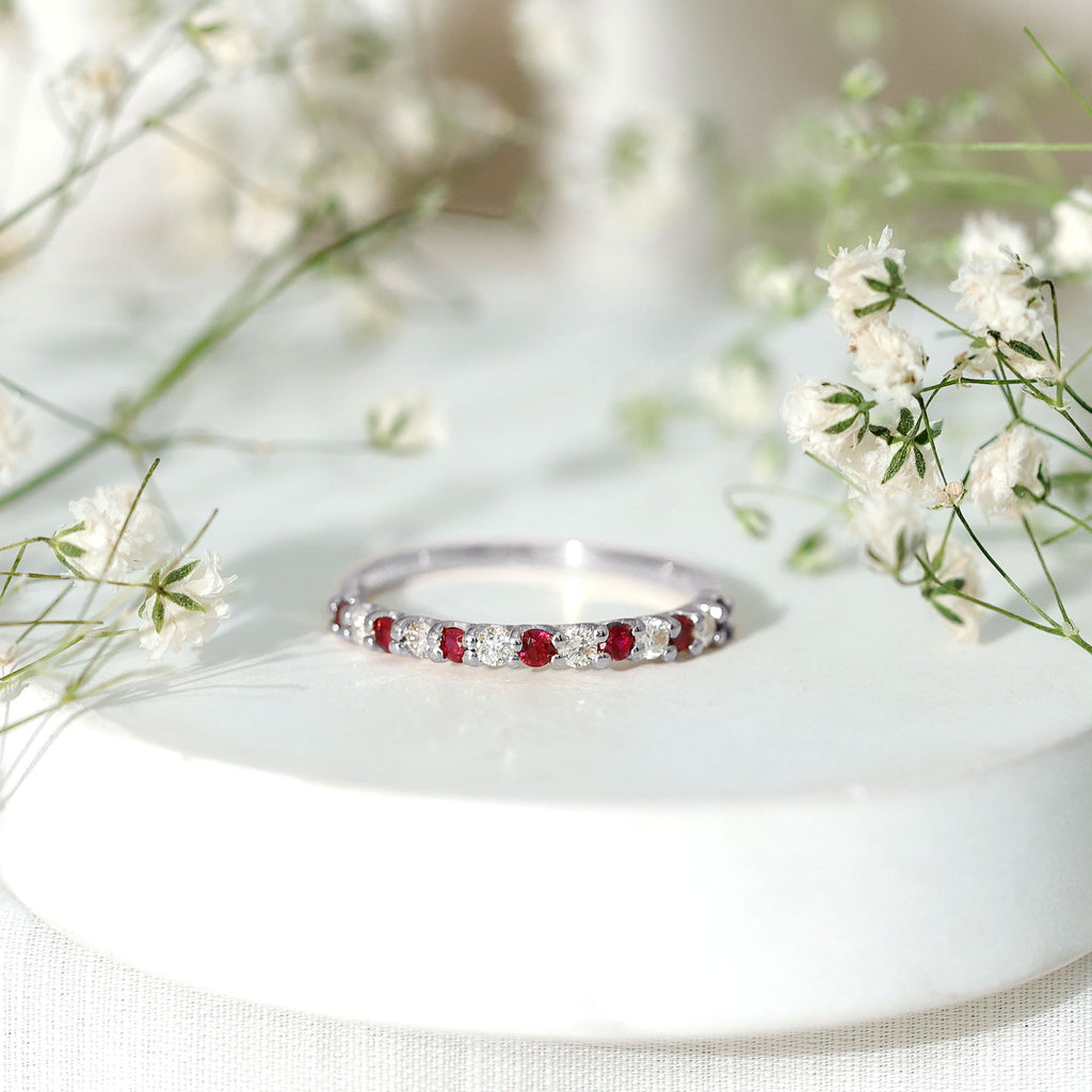 Ruby Diamond Eternity Ring – Stackable Slim Profile Rings With AAA Quality Rubies