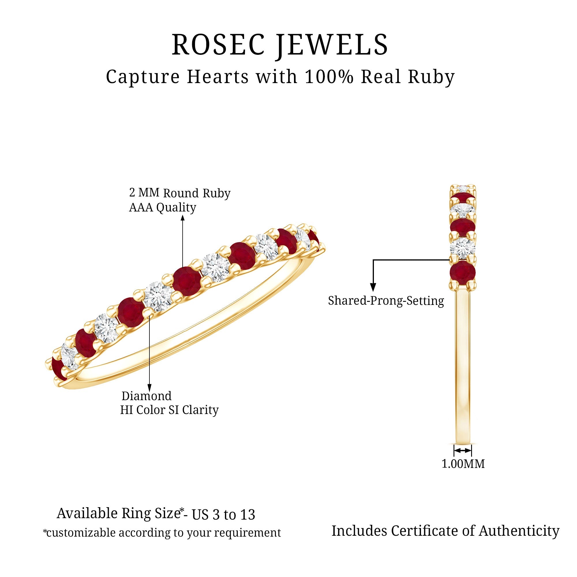 Ruby Diamond Eternity Ring – Stackable Slim Profile Rings With AAA Quality Rubies