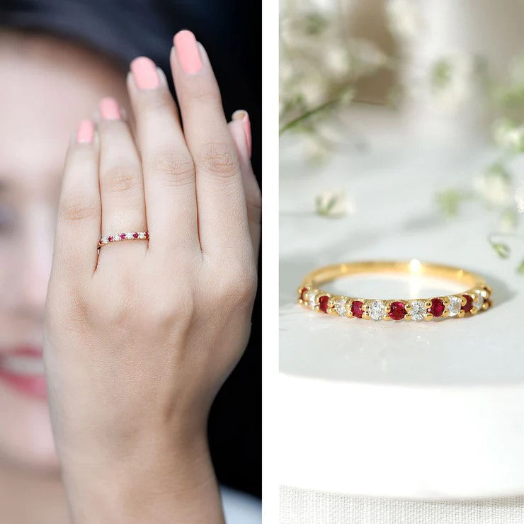 Ruby Diamond Eternity Ring – Stackable Slim Profile Rings With AAA Quality Rubies
