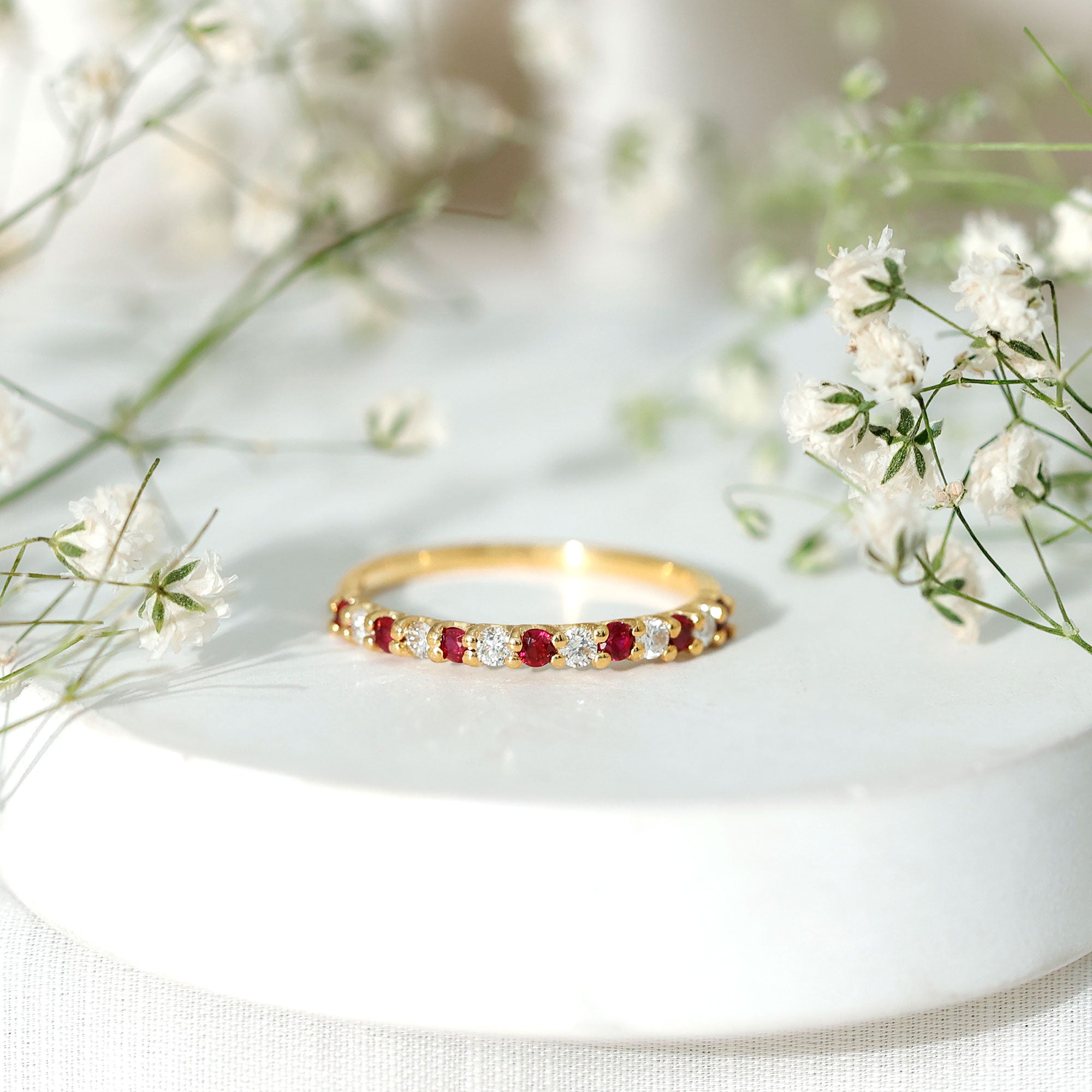 Ruby Diamond Eternity Ring – Stackable Slim Profile Rings With AAA Quality Rubies